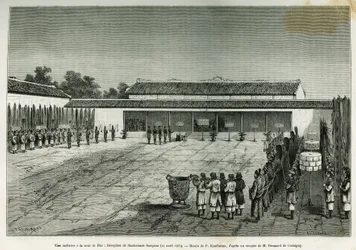 A hearing at the court of Hue (Vietnam), reception of the French embassy, April 14
