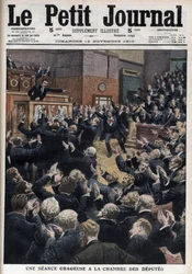 A stormy session at the Chamber of Deputies - Prime Minister Aristide Briand accuses the leader of the Socialists, Jean Jaures, of infringement of the law - illustration from Le Petit Journal, supplement illustrates