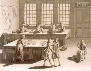 A tailors workshop, from the Encyclopedie des Sciences et Metiers by Denis Diderot published c.1770