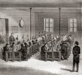 A telegraph station in Paris, France c.1870, from Les Merveilles de la Science, published c.1870