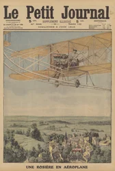A young woman taking a flight in an aeroplane at Montferrand, France