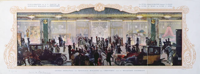 Advertisement for the opening of new buildings at the Parisian department store Printemps, 1910