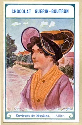 Advertising Chromolithography of Chocolates Guerin Boutron, The Headdresses of the Regions of France, Surroundings of Moulins, Allier, Illustration Emile Jammes