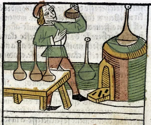 Alchemist - in "Les propriétaires des choses both corporelles et spirituelles" (book XVIII) by Glanville, Lyon