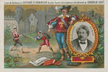 Alexandre Dumas and a scene from The Three Musketeers