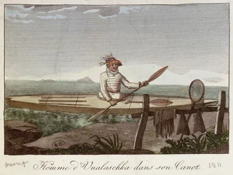An Inhabitant of Unalaska Island in his Canoe, 1811