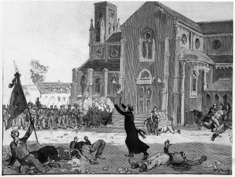 An Uprising in city hall square at Fourmies, illustration from Le Monde Illustre, 9th May 1891