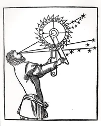 An astrolabe, illustration from Cosmographia by Petrus Apianus, published in Paris by Vivant Gualtherot, 1551