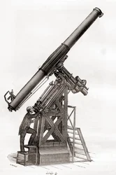 An equatorial telescope in the Paris Observatory, France in the 19th century, from Les Merveilles de la Science, published c.1870