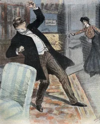 Apoplexy attack (sudden cessation of brain activity due to an accident of blood circulation in the brain). Illustration of the end of the 19th century for the novel 