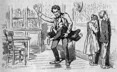 Applying punishment by a teacher on a pupil dissipates in a pentionnate. Engraving in the illustrious journal 