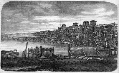 Architecture: View of the Works of the Metallic Bridge of Bordeaux, Gironde