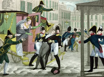 Assassination of Charles-Ferdinand of France, Duke of Berry, by Louis Louvel, in front of the opera house in rue de Richelieu