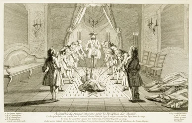 Assembly of Free Masons for the Initiation of a Master, from The Ceremonies of Religion and Custom, c.1733
