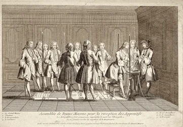 Assembly of Freemasons for the reception of apprentices (engraving)