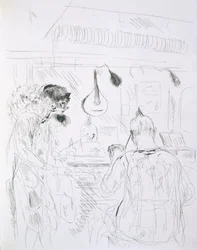 Backstage scene at a Paris Bal de Nuit or circus, from Paris Sketches: Etchings by Forain and Raffaelli, 1880