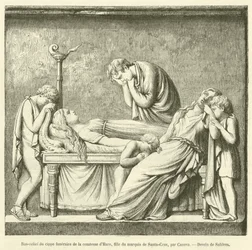 Bas-relief of the funerary stele of the Countess of Haro, daughter of the Marquis of Santa-Cruz