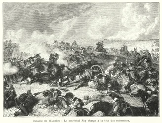 Battle of Waterloo, Marshal Ney Charging at the Head of the Cuirassiers (engraving)