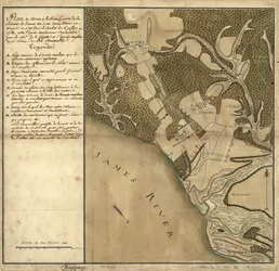 Battle of Green Spring, Map of the Land on the Left Bank of the James River Opposite Jamestown in Virginia Where the Battle of July 6
