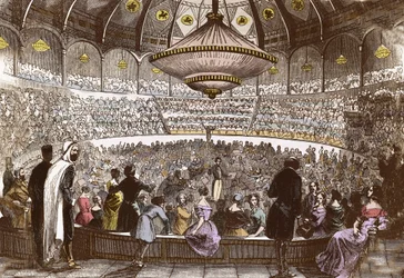 Berlioz conducts his concert on 19 January 1845 at Cirque Olympique in Paris - Hector Berlioz, in the hall of the Olympic Circus of the Champs Elysees in Paris