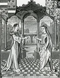 Betrothal of Maximilian I and Mary, Duchess of Burgundy in 1477, after an image in the Chroniques de Flandre