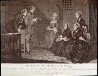 Calas affair: The unfortunate family of Jean Calas (died 1762): the mother, the two daughters, with Jeanne Viguiere, their good servant, the son and his friend, c.1762