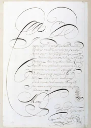 Calligraphy: Letter of accounts calligraphed around 1678 by Francois de Bruyn. Historical Library of the City of Paris