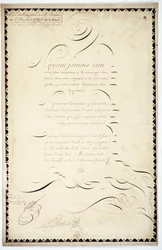 Calligraphy: Reception piece dated 1737 by Andre Francois Roland