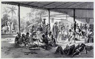 Camp of Black people in Brazil. Engraving from the 19th century. Chartres, Museum of Fine Arts