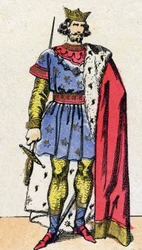 Capetian Dynasty: Portrait of Louis VIII called the Lion (1187-1226), King of the Franks from 1223 to 1226. Epinal imaging from the end of the 19th century. Private collection.