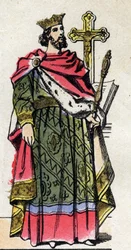 Capetian Dynasty: Portrait of Robert II the Pious (972-1031), King of the Franks from 996 to 1031. Epinal imaging from the end of the 19th century. Private collection.