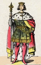 Capetian Dynasty: Portrait of Philip IV of France, known as Philip the Fair (1268-1314), King of the Franks from 1285 to 1314. Epinal imaging from the end of the 19th century. Private collection.