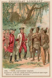 Captain James Cook Meeting with Maori Chiefs in New Zealand, 1769