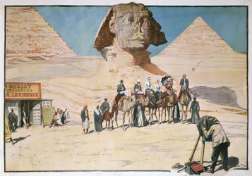 Caravan of Tourists Being Photographed in Front of the Sphinx at Giza