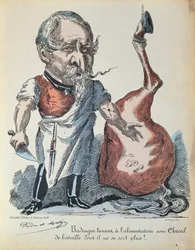 Caricature of Napoleon III (1808-73) as a horse butcher during the Siege of Paris, 1870