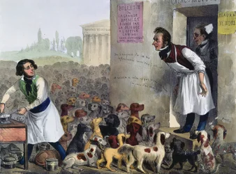 Caricature of Parisians dealing with rabid dogs, c. 1840