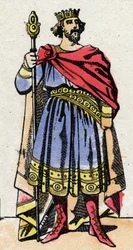 Carolingian dynasty: Portrait of Raoul of France (or Rodolphe, c. 890-936) king of the Franks from 923 to 936. Epinal imaging from the end of the 19th century. Private collection.