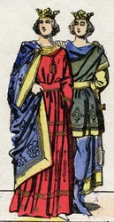 Carolingian Dynasty: Portraits of Louis III and Carloman II, Kings of the Franks. Epinal imaging from the end of the 19th century. Private collection.