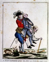 Cartoon on tax before the Revolution: Clergy and Noblesse living on the back of the Third State, circa 1789