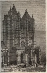 Cathedrale Notre-Dame de Noyon in the Oise, Picardy - Engraving in 