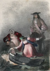 Catherine I of Russia (1684 - 1727), a child, finds Pastor Skovronski, the pastor who raised her, dying among the dead of Mariembourg, a city invaded by the Russians, from 