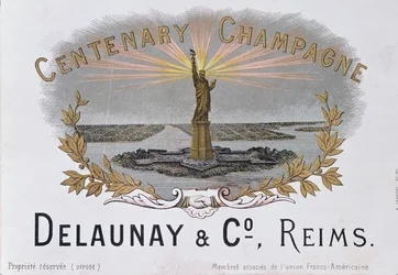 Champagne label from the house of Delaunay & Co. celebrating the centenary of American Independence and depicting the Statue of Liberty