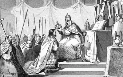 Charlemagne (742-814) Crowned by Pope Leo III (c.750-816) at St. Peter