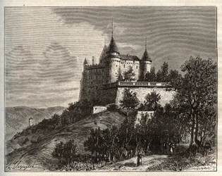 Chateau de Mercues - Cahors - engraving in 