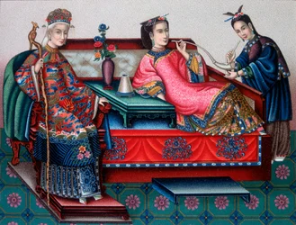 Chinese noble women smoking opium - in The historical costume by Racinet