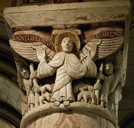 Column capital depicting the archangel Gabriel