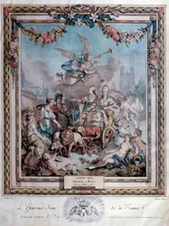 Commemoration of the coronation of Louis XVI (1754-1793) in Reims on 11/06/1775. Engraving. Paris. Library of the Arsenal