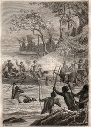 Journey by Philip Carteret in the Islands of Santa Cruz, Notably to the Island of Nendo in 1767 - illustration from 