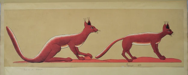 Copy of an original ancient Egyptian wall painting depicting two wild cats