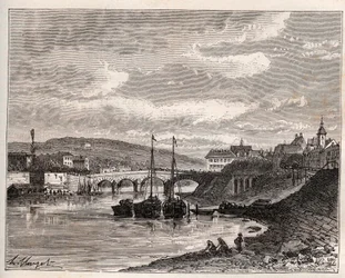 Corbeil Essonnes - engraving in La France illustree: geographie, histoire, administration statistique by V.A. Malt-Brown. 1884